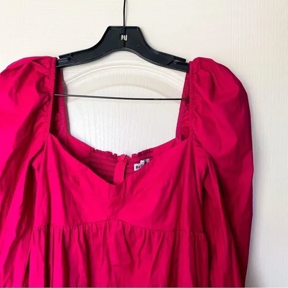 Reformation Dress Kenzi Long-Sleeve Babydoll Empire Mini Pink Rhubarb 4 GUC - Picture 4 of 10